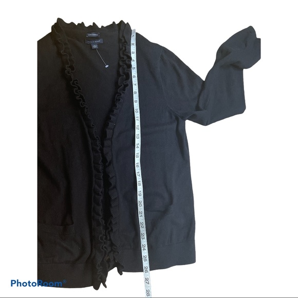 TOMMY HILFIGER black cotton/cashmere blend ruffle cardigan woman’s size xl - Picture 5 of 6